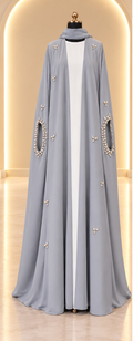 Liyana Jewelled 3 - Piece Abaya Set- Silver Grey