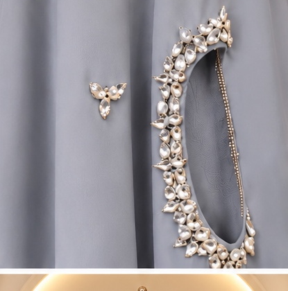 Liyana Jewelled 3 - Piece Abaya Set- Silver Grey