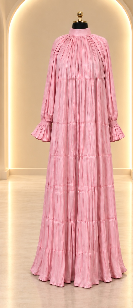 Elara Pleated Abaya Set -  Blush Pink