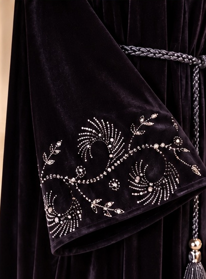 Layali - Black Velvet Embellished Abaya