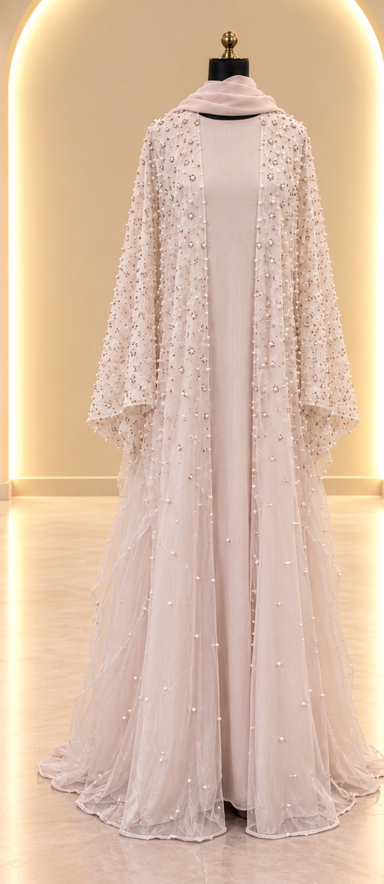 Noor Pearl Mesh 3-Piece Abaya Set