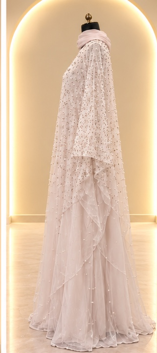 Noor Pearl Mesh 3-Piece Abaya Set