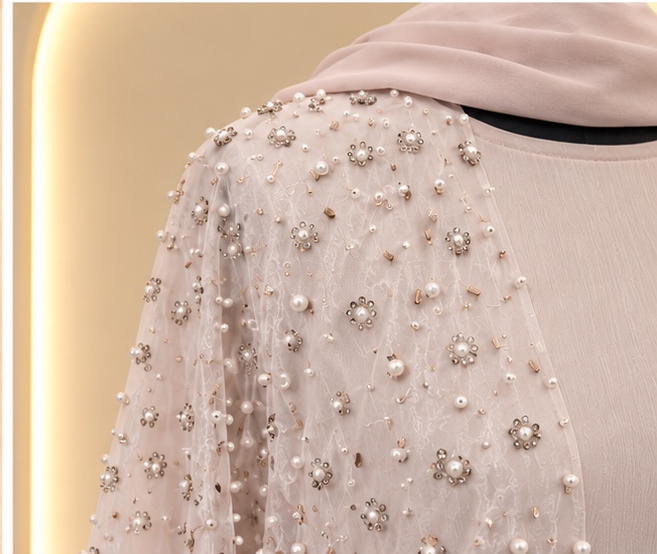Noor Pearl Mesh 3-Piece Abaya Set