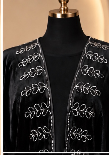 Layali Leaf Velvet 3-Piece Abaya Set