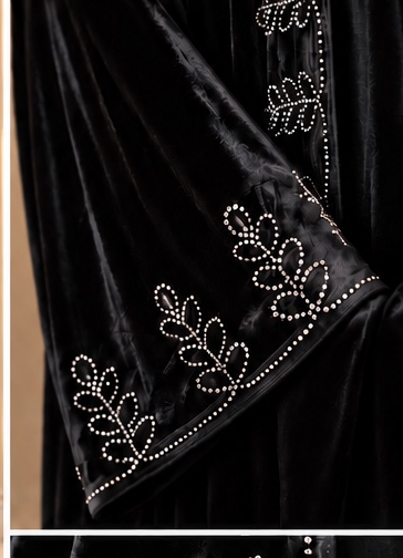 Layali Leaf Velvet 3-Piece Abaya Set