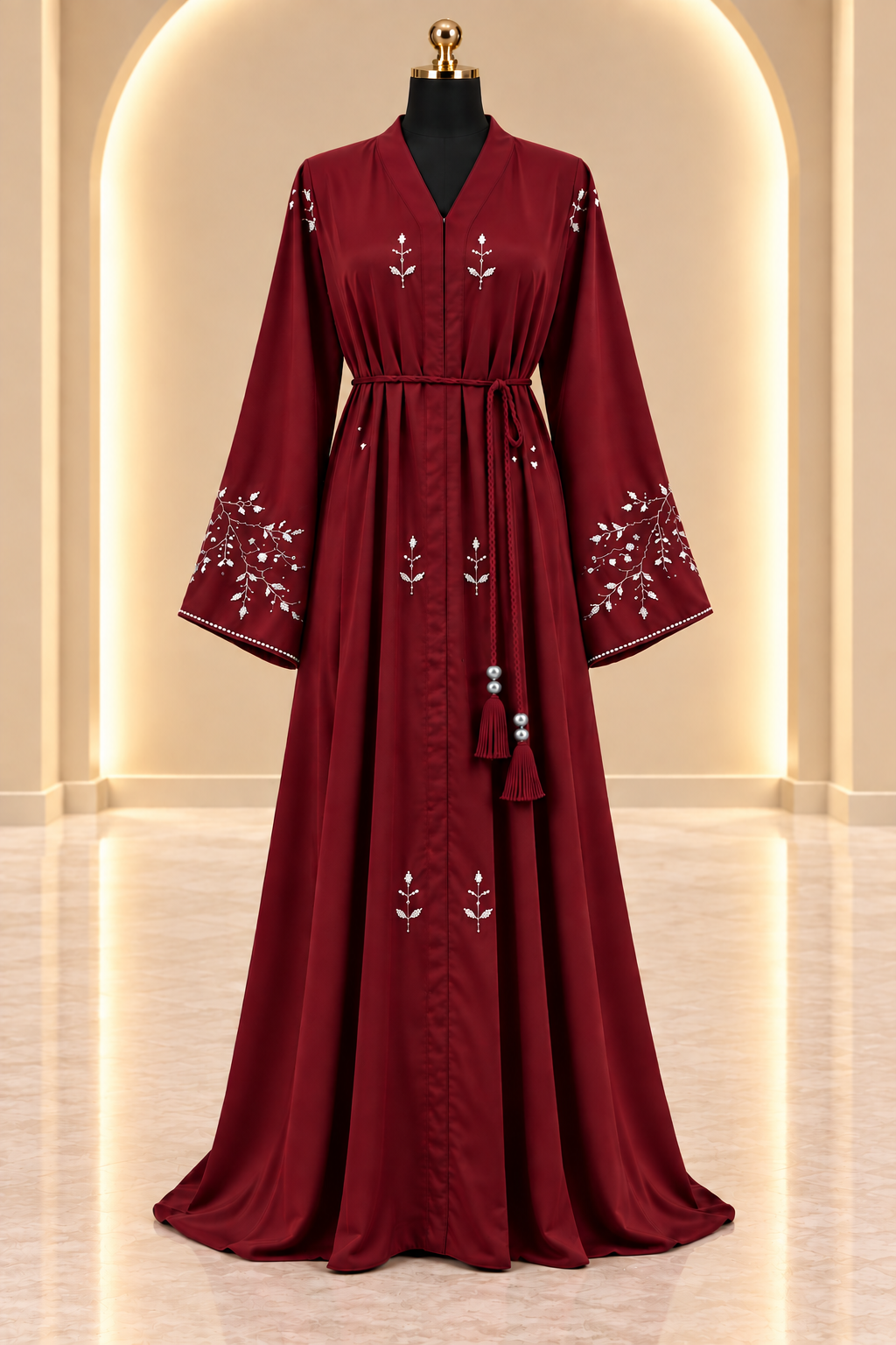 Soraya Embellished Abaya — Burgundy