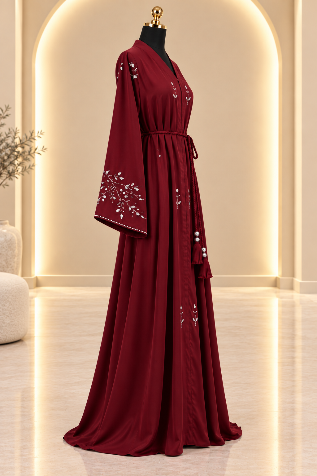 Soraya Embellished Abaya — Burgundy